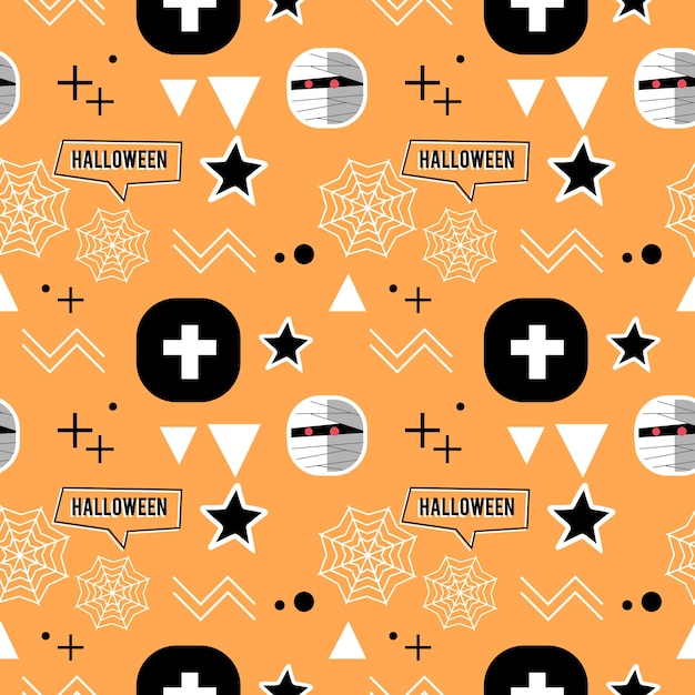 Halloween mummy and geometric cute seamless pattern