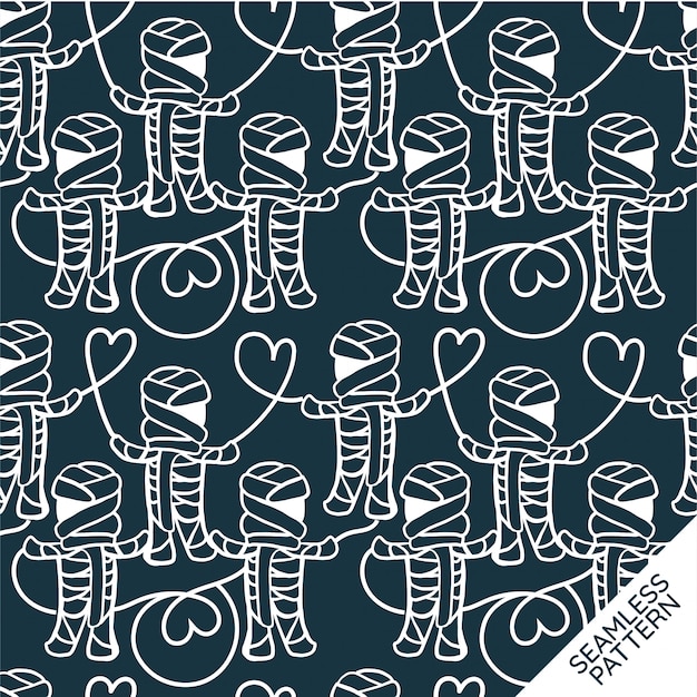 Vector halloween mummy seamless pattern on dark blue background