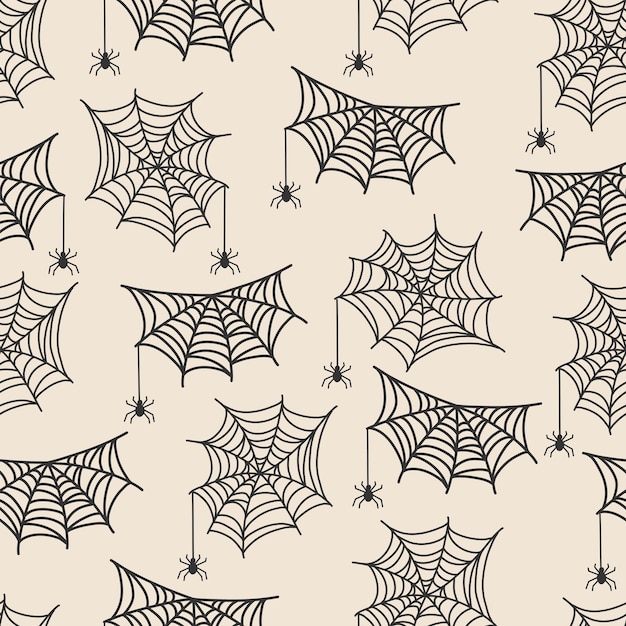 Halloween naadloos patroon. Handgetekende vectorillustratie met spinnenweb en spider