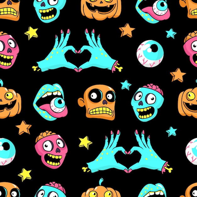 Halloween naadloos patroon in cartoon komische stijl