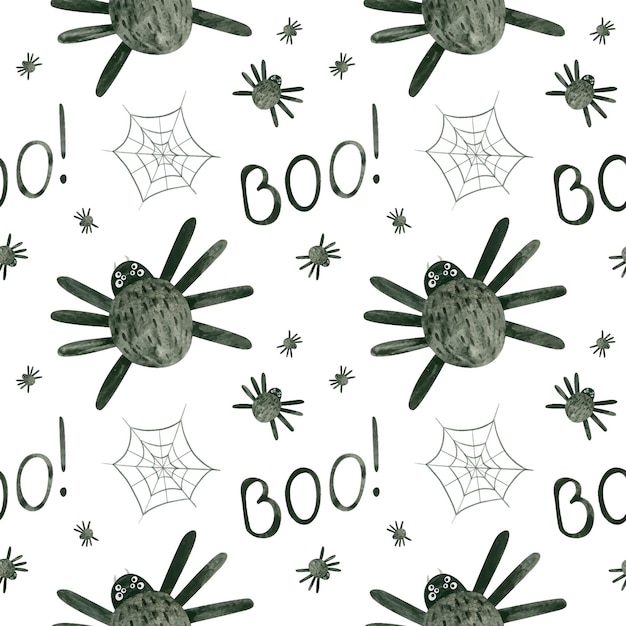 Halloween naadloos patroon met aquarel spinnen en spinnenwebben spooky digitaal scrapbooking papier