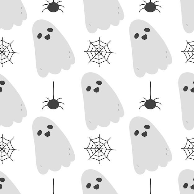 Vector halloween naadloos patroon met een spinnenspook spinnenweb