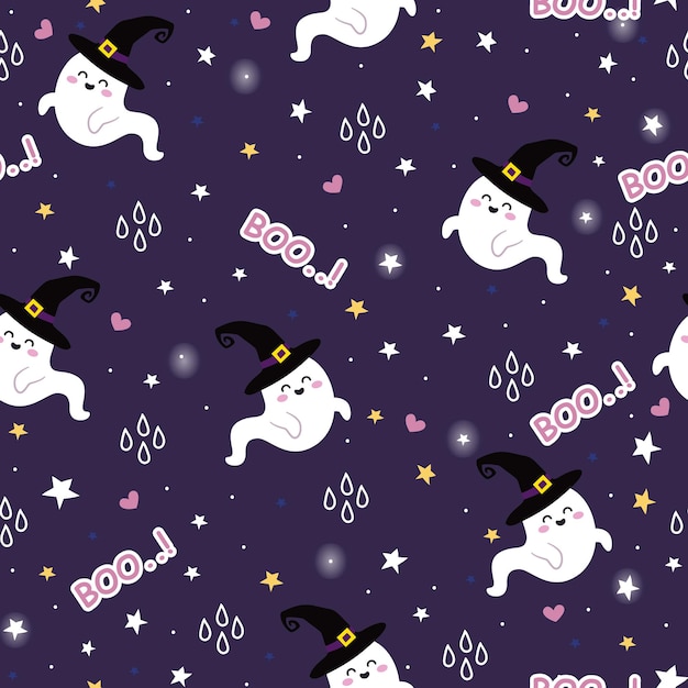 Halloween Naadloos Patroon met Leuke Ghost-stijl voor Halloween Cartoon Dieren Achtergrond Vector I