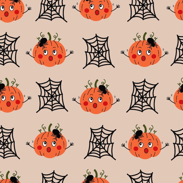 Halloween naadloos patroon met spinnenweb pompoen