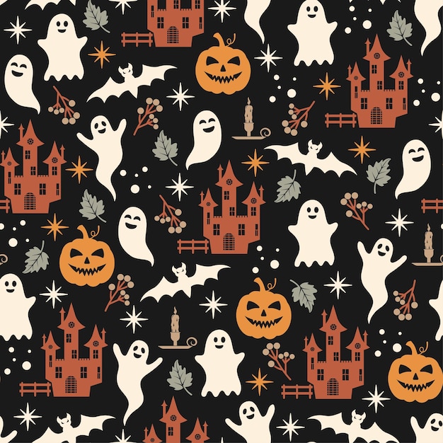 Halloween naadloos patroon Vectorillustratie van Halloween-feest Ghost somber kasteel