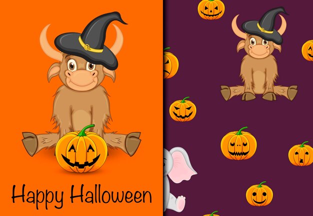 Halloween naadloze patroon en kerstkaart cartoon stijl vectorillustratie