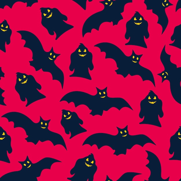 Halloween naadloze patroon spoken vleermuizen Halloween achtergrond met spoken vleermuizen gekleurde vector patronen in vlakke stijl