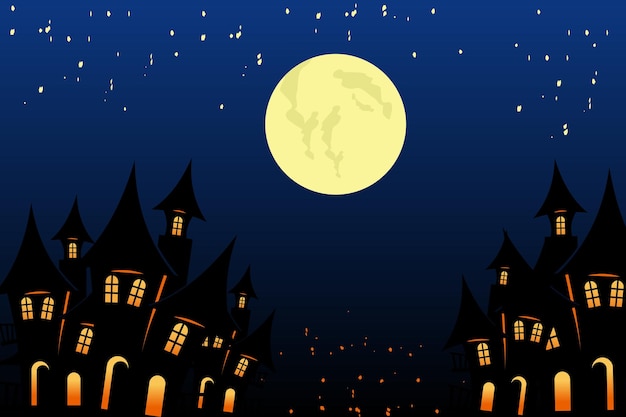 Halloween nacht achtergrond met kasteel. vector illustratie