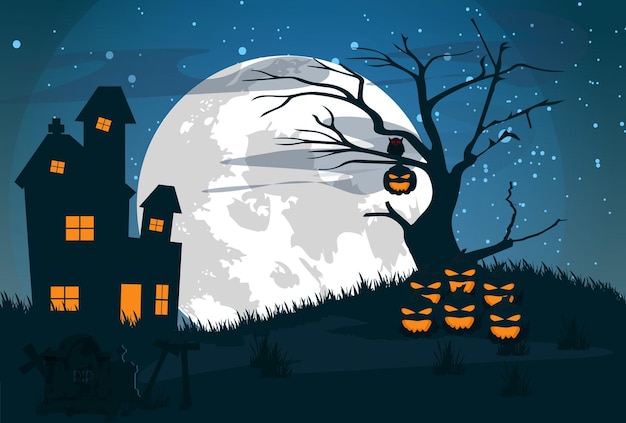 Halloween nacht illustratie met pompoen