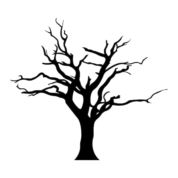 Halloween naked tree silhouetteScary black treeVector illustration isolated on white background