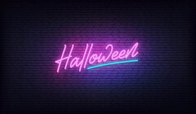 Vettore insegna al neon di halloween. disegno di festa di halloween.