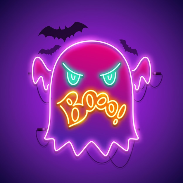 Halloween-neonbord met Angry Ghost Boo