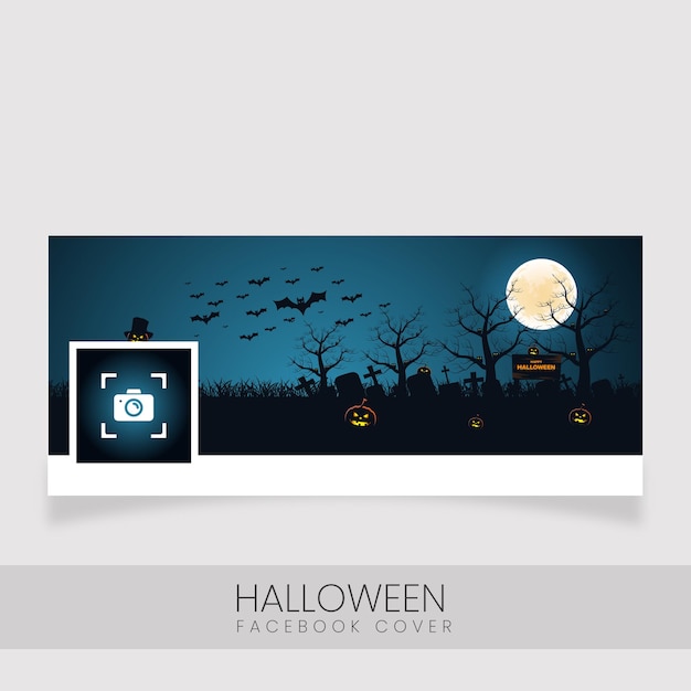 Halloween night background Facebook cover with pumpkin bats flying