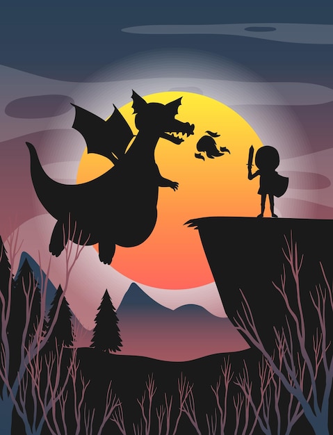 Halloween night background with dragon flying silhouette