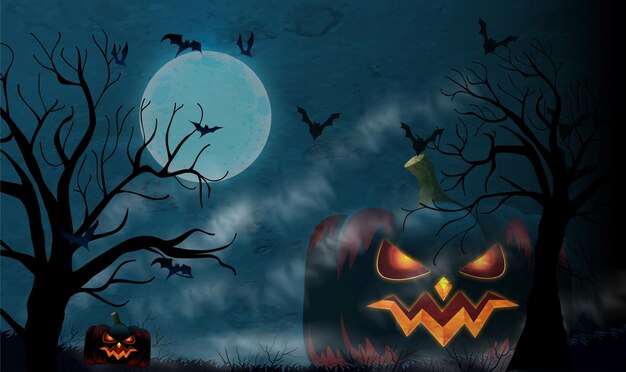 Vector halloween night background with pumpkin,vector illustration