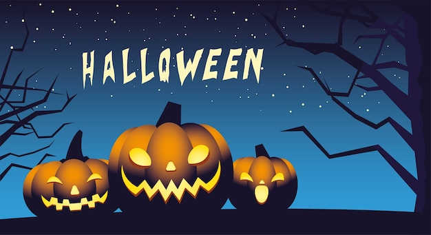 Halloween night background with pumpkins illustration design