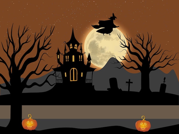 Halloween night celebration illustration with haunted castle vector and Happy Halloween