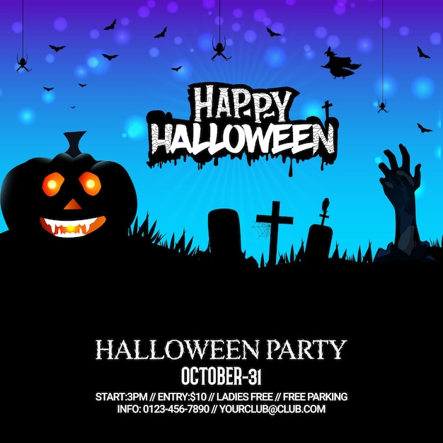 Дизайн баннера в социальных сетях для празднования ночи Хэллоуина с баннером для вечеринки в честь Хэллоуина