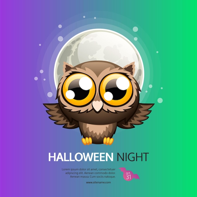 Vector halloween night greeting card with owl