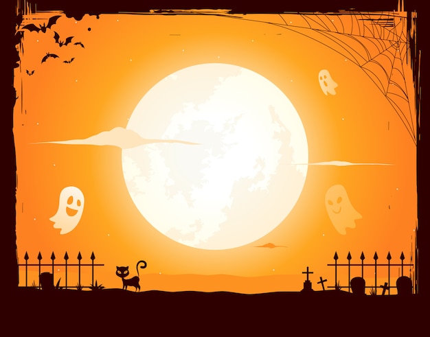 Vector halloween night in a grunge frame