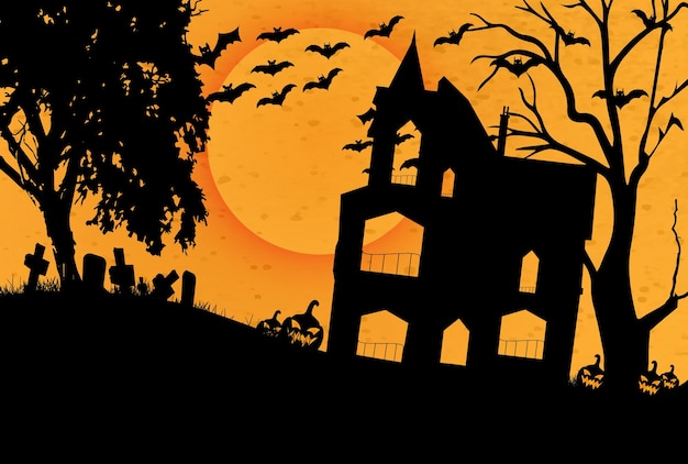 Vector halloween night illustration with pumpkin