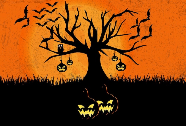 Halloween night illustration with pumpkin