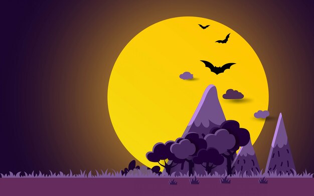 Halloween night landscape background