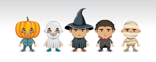 Halloween night party costume kids vector voor illustratie leuk kostuumontwerp