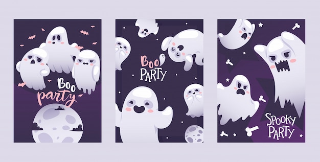 Halloween night party invitation ghosts