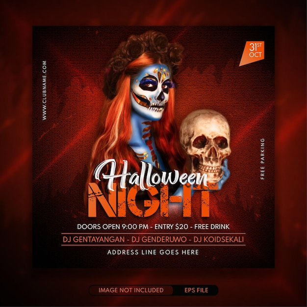 Halloween night party invitation social media post banner template