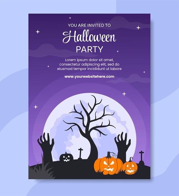 halloween night party invitation template hand drawn cartoon flat illustration