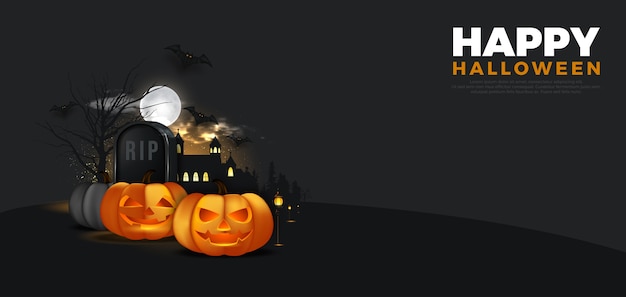 Halloween night scene with banner