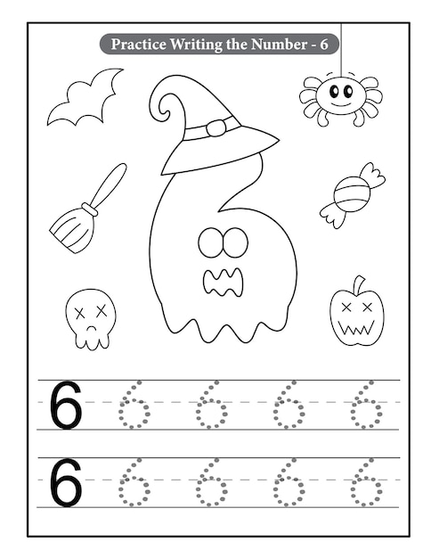 Halloween number coloring pages with baby ghost