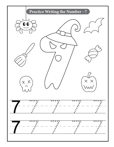 Halloween number coloring pages with baby ghost