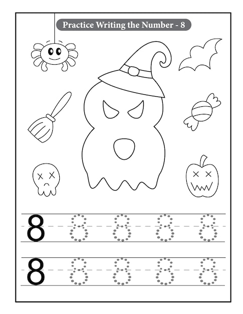 Halloween number coloring pages with baby ghost