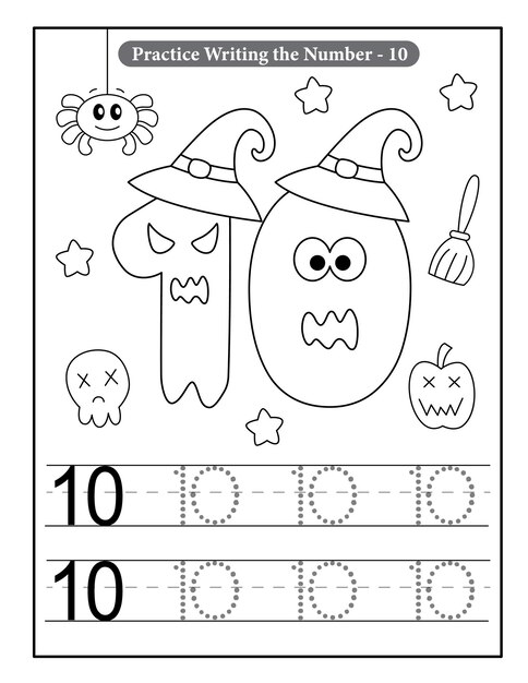 Halloween number coloring pages with baby ghost