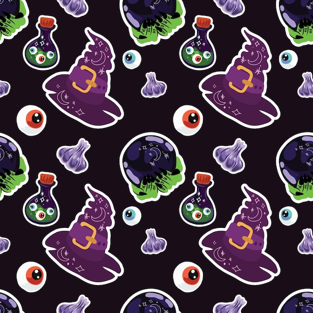 halloween objects seamless pattern vector