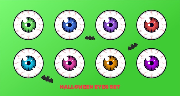 Halloween-ogen instellen Vector boze oog Plat schattig Halloween-object Eng thema Vectorillustratieconcept