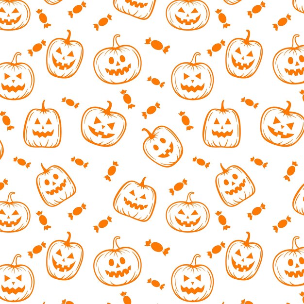 Вектор Хэллоуин оранжевый праздничный бесшовный узор бесконечный фон с тыквенными конфетами