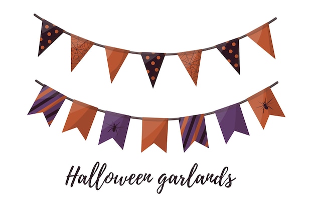 Vector halloween orange and purple garlands halloween patry decor orange and purple halloween vector