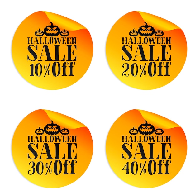 Halloween orange sale stickers set with pumpkins 10 20 30 40 off