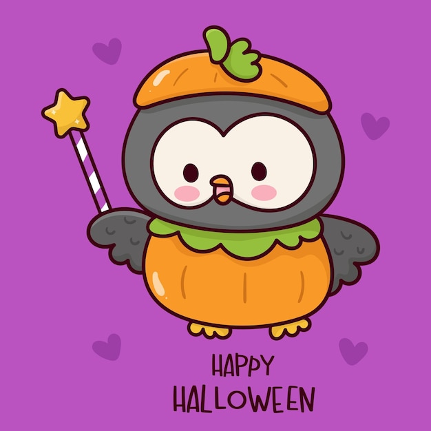 Vector halloween owl wear pumpkin dress kawaii animal