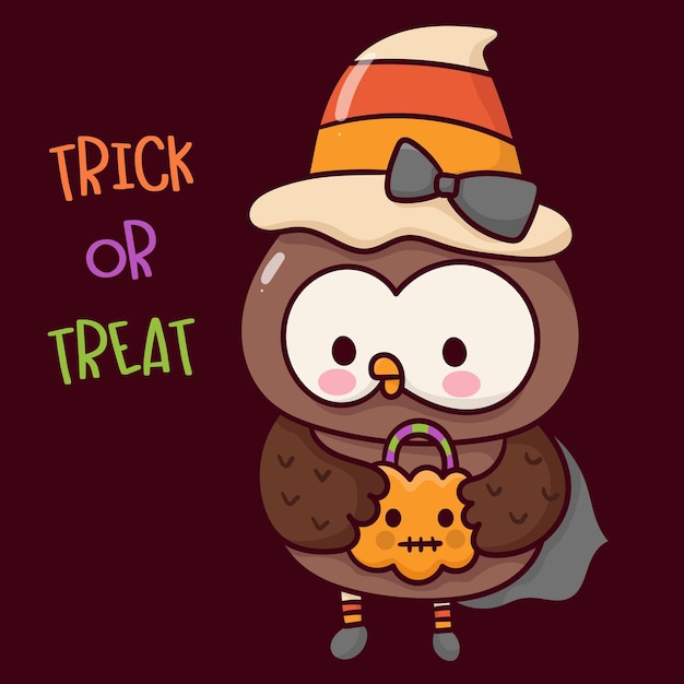 Vector halloween owl with pumpkin jack o lantern kawaii bird