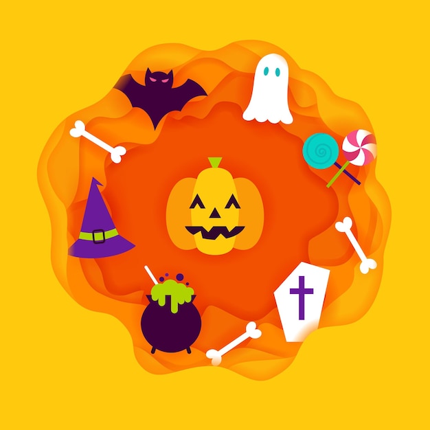 Halloween paper cut. vector illustration. trick or treat.