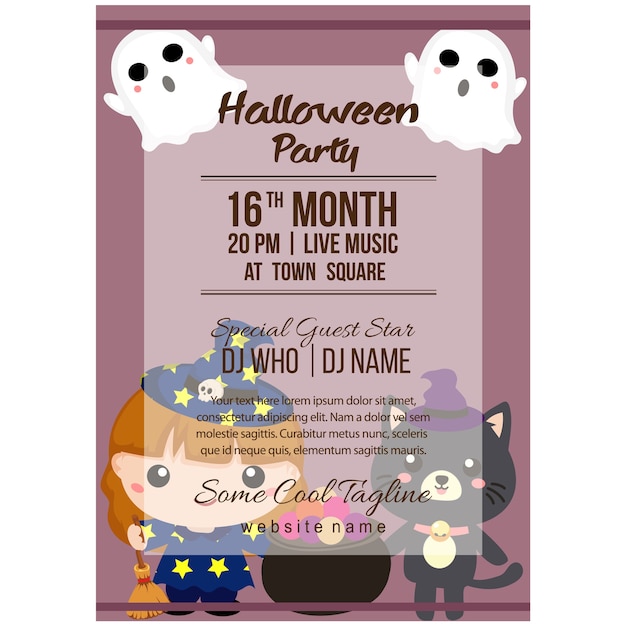 Halloween-partij poster sjabloon met lieve karakter