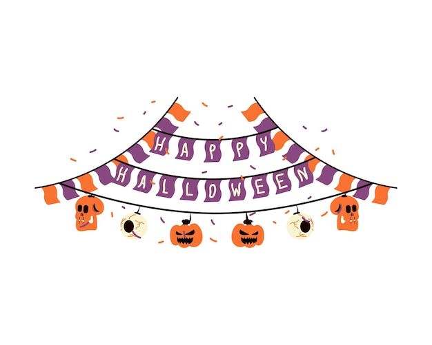 Vector halloween-partijbanner met pompoenen en vlaggen vectorillustratie