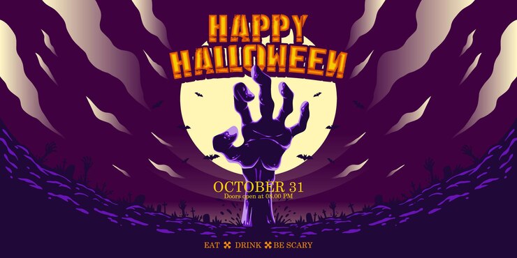 Halloween party banner poster zombie hand template design
