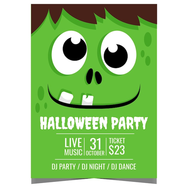 Halloween party banner with zombie character on the background