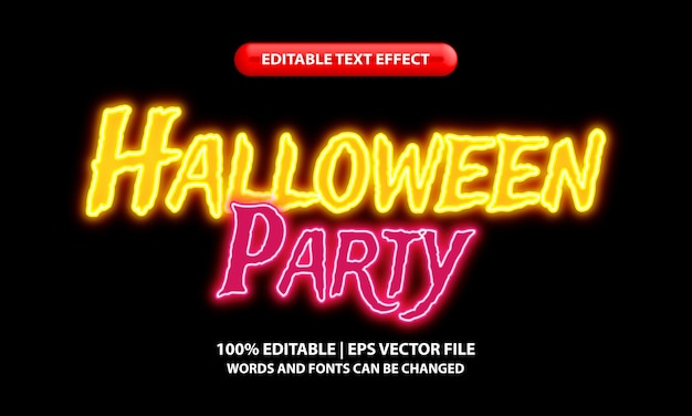 Halloween party editable text effect style, Neon light typeface lattering design