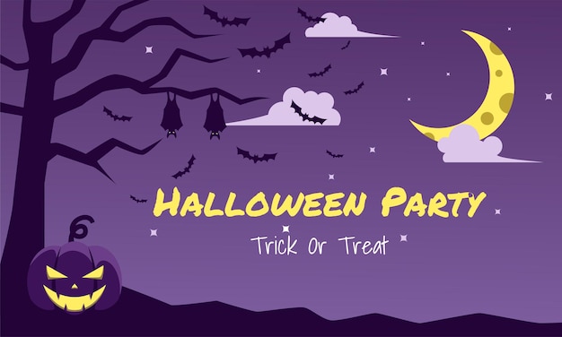 Halloween party flat design. silhouette of twig with pumpkin. halloween night vector illustration.